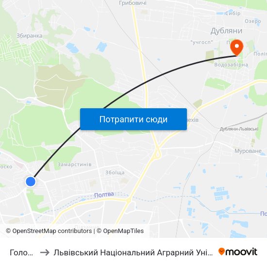 Голоско to Львівський Національний Аграрний Університет map