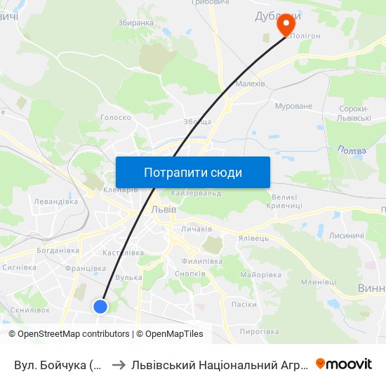Вул. Бойчука (Кіноцентр) to Львівський Національний Аграрний Університет map