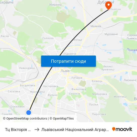 Тц Вікторія Гарденс to Львівський Національний Аграрний Університет map