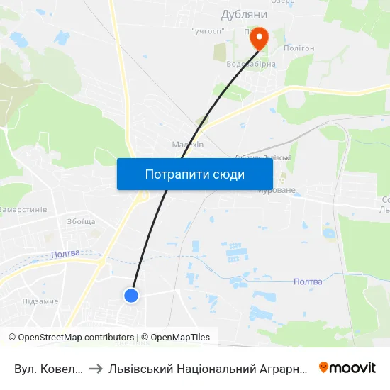 Вул. Ковельська to Львівський Національний Аграрний Університет map