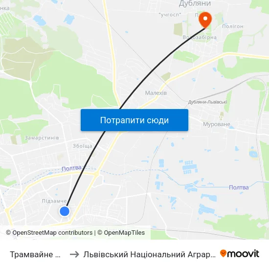 Трамвайне Депо №2 to Львівський Національний Аграрний Університет map