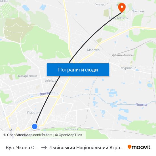 Вул. Якова Остряниці to Львівський Національний Аграрний Університет map