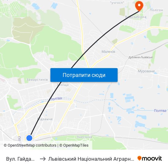 Вул. Гайдамацька to Львівський Національний Аграрний Університет map