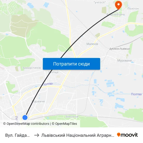 Вул. Гайдамацька to Львівський Національний Аграрний Університет map