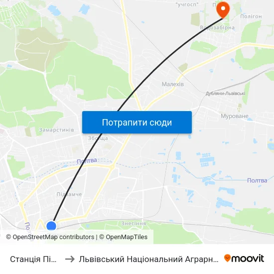 Станція Підзамче to Львівський Національний Аграрний Університет map