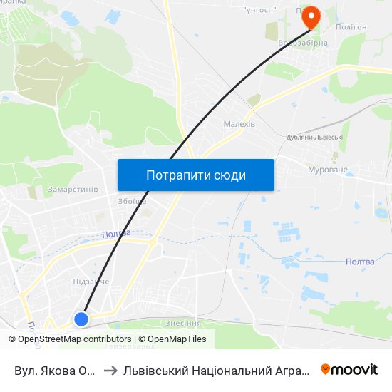 Вул. Якова Остряниці to Львівський Національний Аграрний Університет map