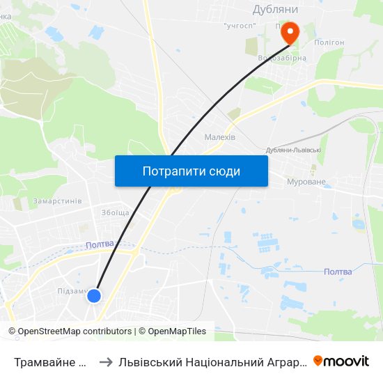 Трамвайне Депо №2 to Львівський Національний Аграрний Університет map