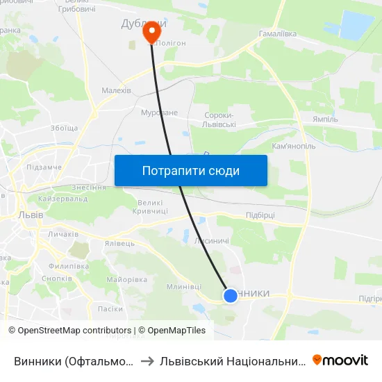 Винники (Офтальмологічна Поліклініка) to Львівський Національний Аграрний Університет map
