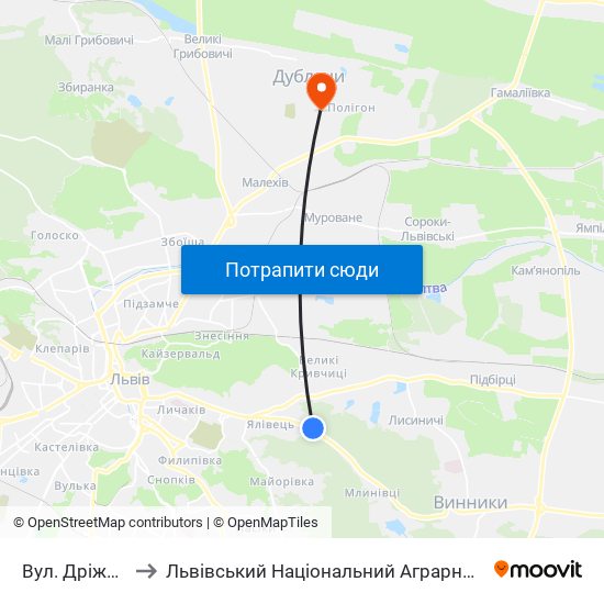 Вул. Дріжджова to Львівський Національний Аграрний Університет map