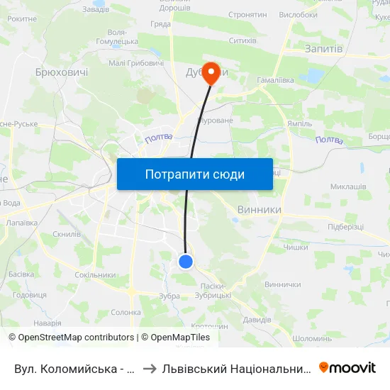 Вул. Коломийська - Вул. Трильовського to Львівський Національний Аграрний Університет map