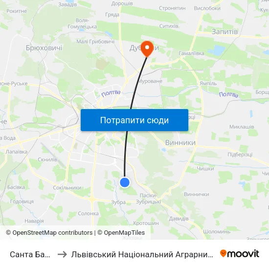 Санта Барбара to Львівський Національний Аграрний Університет map