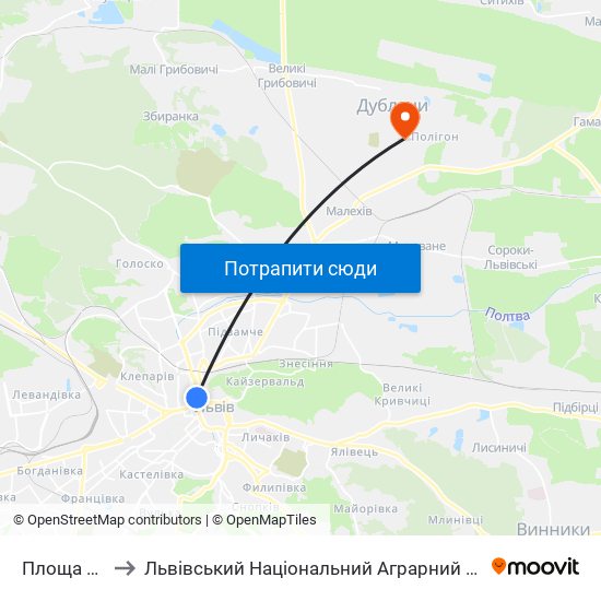 Площа Різні to Львівський Національний Аграрний Університет map