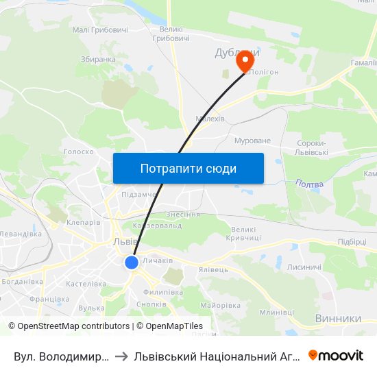 Вул. Володимира Шухевича to Львівський Національний Аграрний Університет map