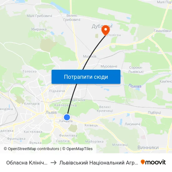 Обласна Клінічна Лікарня to Львівський Національний Аграрний Університет map