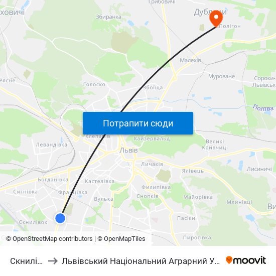 Скнилівок to Львівський Національний Аграрний Університет map