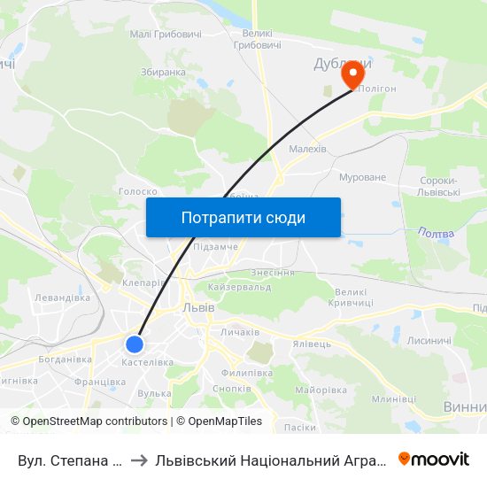 Вул. Степана Бандери to Львівський Національний Аграрний Університет map