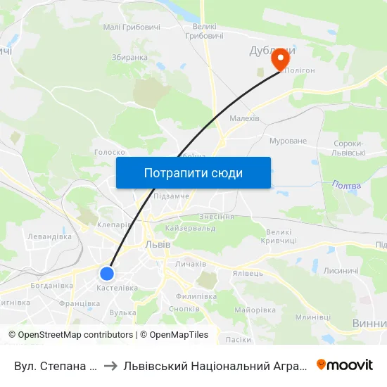 Вул. Степана Бандери to Львівський Національний Аграрний Університет map
