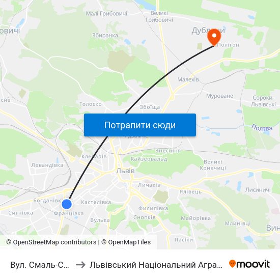 Вул. Смаль-Стоцького to Львівський Національний Аграрний Університет map