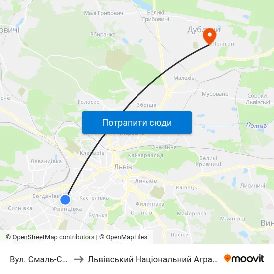 Вул. Смаль-Стоцького to Львівський Національний Аграрний Університет map