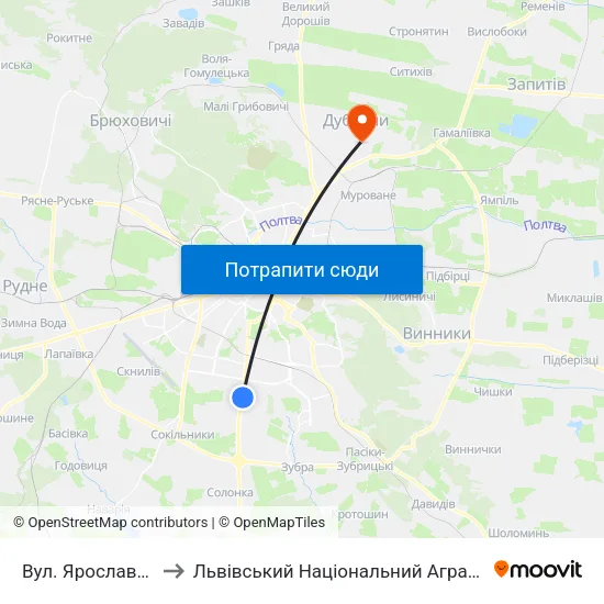 Вул. Ярослава Гашека to Львівський Національний Аграрний Університет map