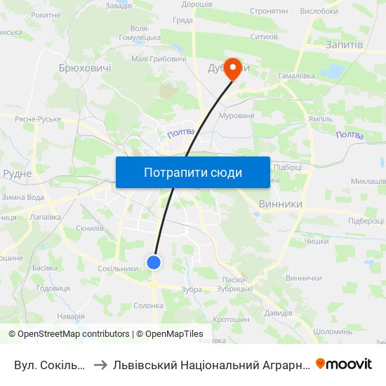 Вул. Сокільницька to Львівський Національний Аграрний Університет map