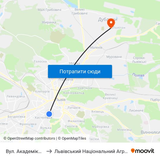 Вул. Академіка Сахарова to Львівський Національний Аграрний Університет map