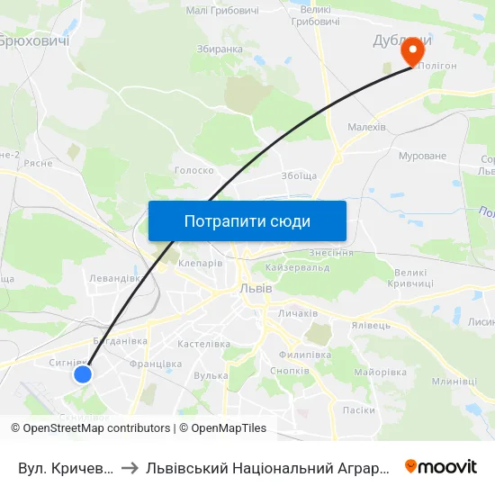 Вул. Кричевського to Львівський Національний Аграрний Університет map