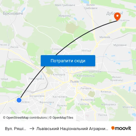 Вул. Ряшівська to Львівський Національний Аграрний Університет map