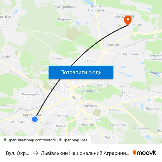 Вул. Окружна to Львівський Національний Аграрний Університет map