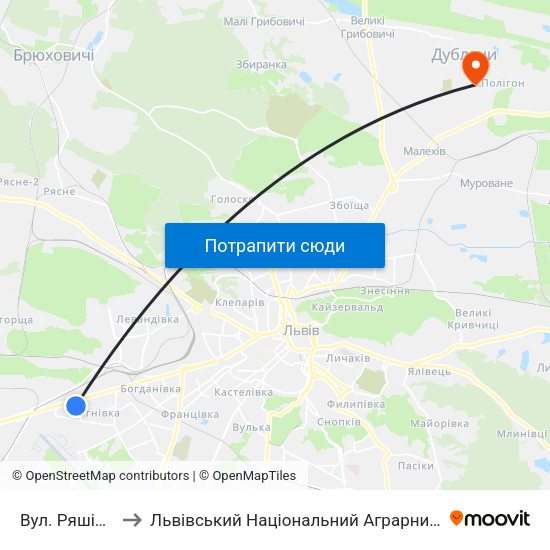 Вул. Ряшівськаt to Львівський Національний Аграрний Університет map