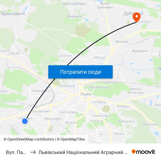 Вул. Патона to Львівський Національний Аграрний Університет map