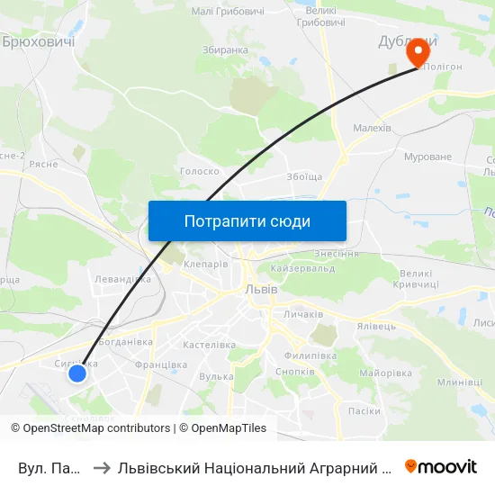 Вул. Патона to Львівський Національний Аграрний Університет map