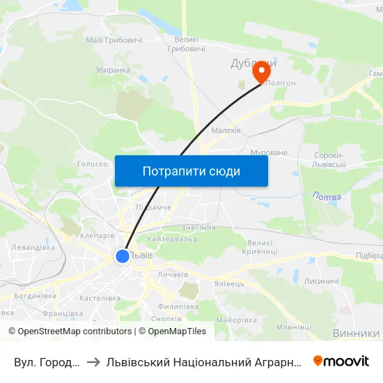 Вул. Городоцька to Львівський Національний Аграрний Університет map