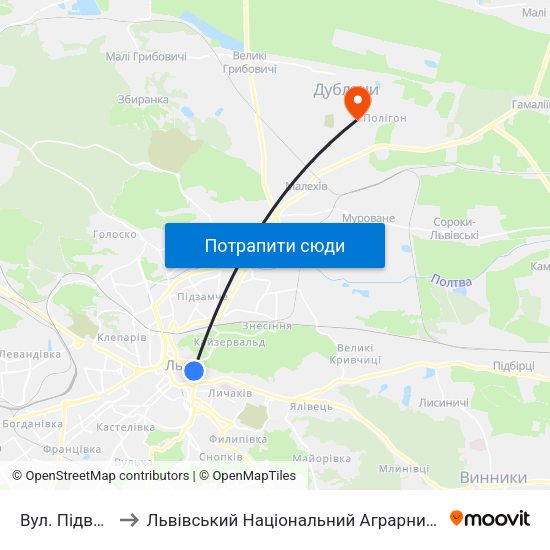 Вул. Підвальна to Львівський Національний Аграрний Університет map
