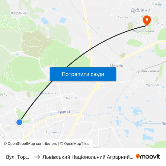 Вул. Торф'Яна to Львівський Національний Аграрний Університет map