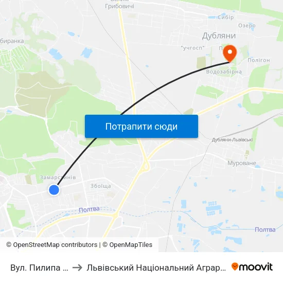 Вул. Пилипа Орлика to Львівський Національний Аграрний Університет map