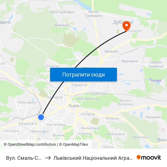 Вул. Смаль-Стоцького to Львівський Національний Аграрний Університет map