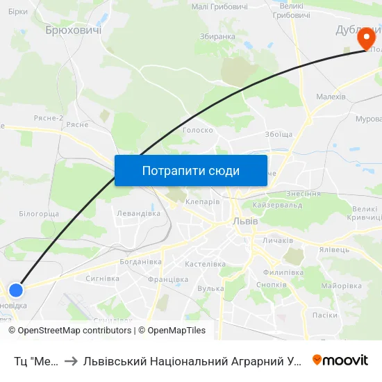 Тц "Metro" to Львівський Національний Аграрний Університет map