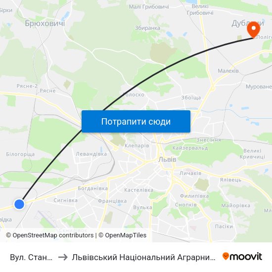 Вул. Станційна to Львівський Національний Аграрний Університет map
