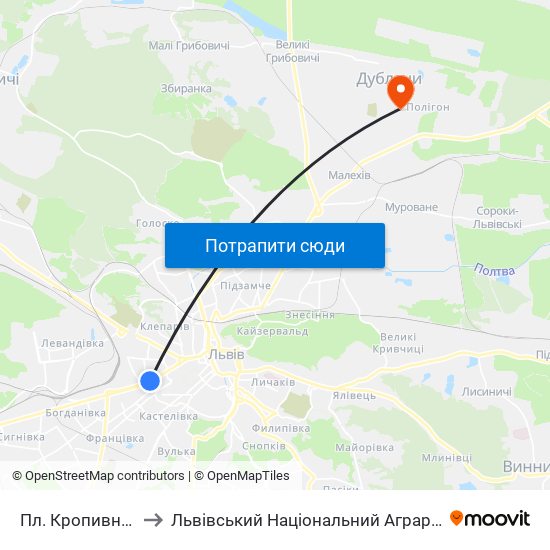 Пл. Кропивницького to Львівський Національний Аграрний Університет map