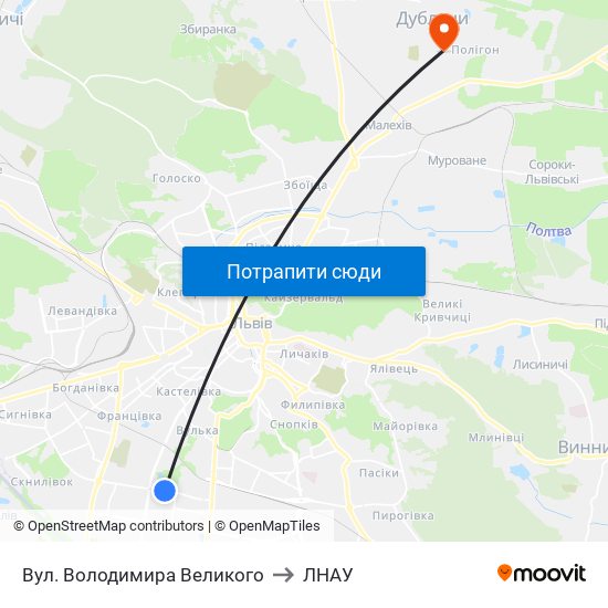 Вул. Володимира Великого to ЛНАУ map