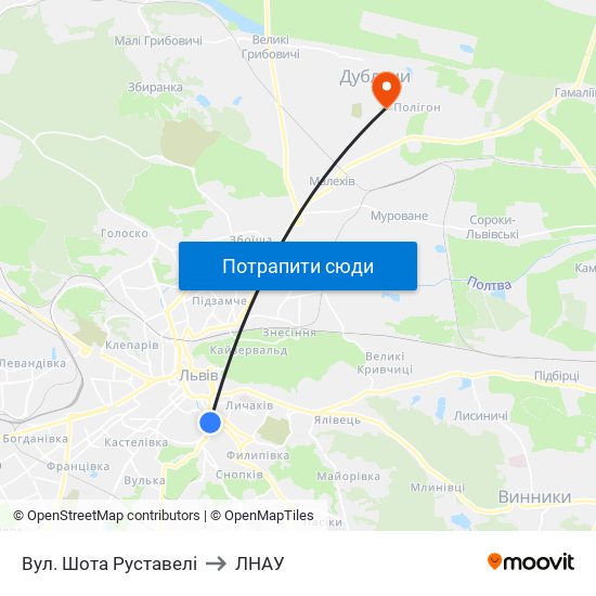 Вул. Шота Руставелі to ЛНАУ map