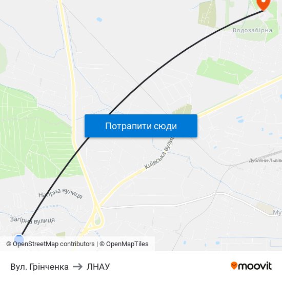 Вул. Грінченка to ЛНАУ map