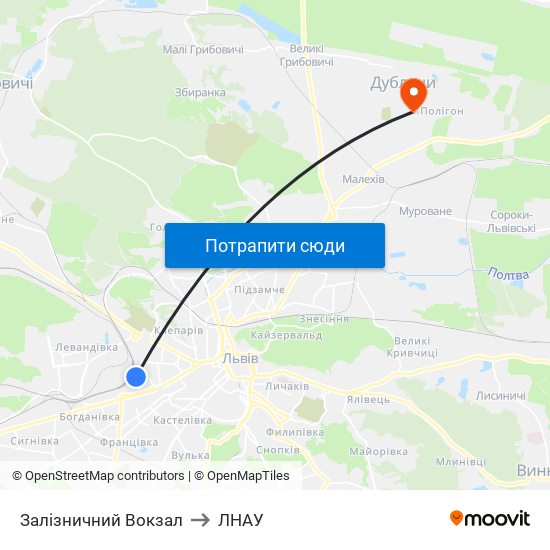 Залізничний Вокзал to ЛНАУ map