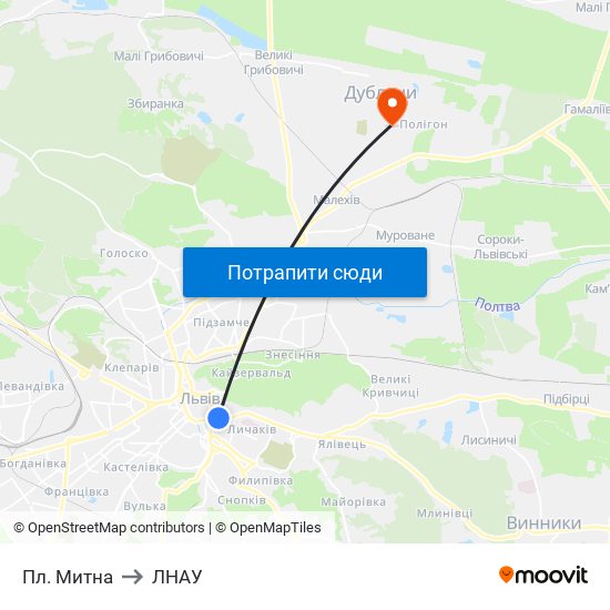 Пл. Митна to ЛНАУ map