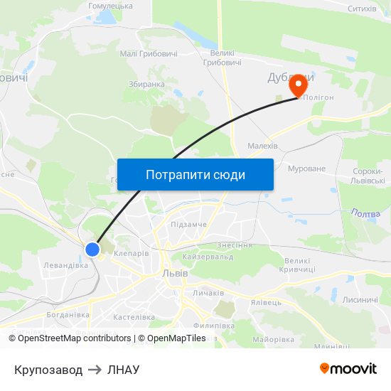 Крупозавод to ЛНАУ map