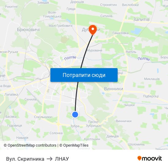 Вул. Скрипника to ЛНАУ map