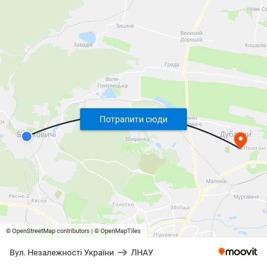 Вул. Незалежності України to ЛНАУ map