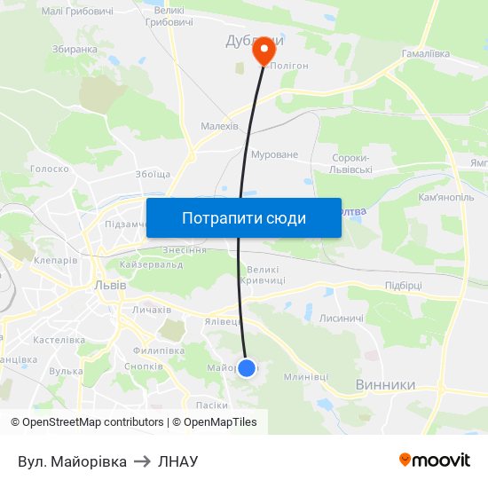 Вул. Майорівка to ЛНАУ map