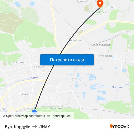 Вул. Кордуби to ЛНАУ map